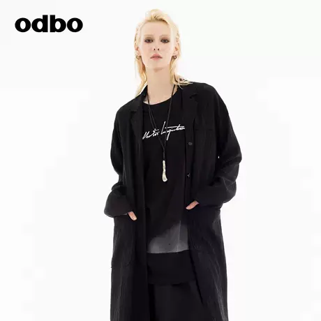odbo/欧迪比欧时尚单品中长款外套女2024秋季新款西装领外套风衣商品大图