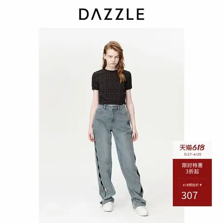 DAZZLE地素奥莱 短袖T恤春夏季简约满印logo印花休闲上衣女图片