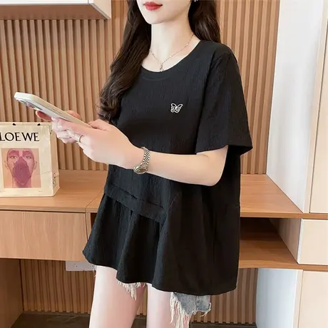 不规则短袖t恤女2025新款夏季韩版宽松大码女装设计感小众上衣服商品大图