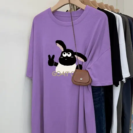 oversize超火复古国潮大码卡通短袖t恤女减龄宽松胖mm上衣甜酷风商品大图