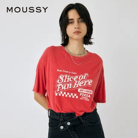 MOUSSY 夏季新品美式校园风撞色印花做旧T恤女010HAQ90-0650图片