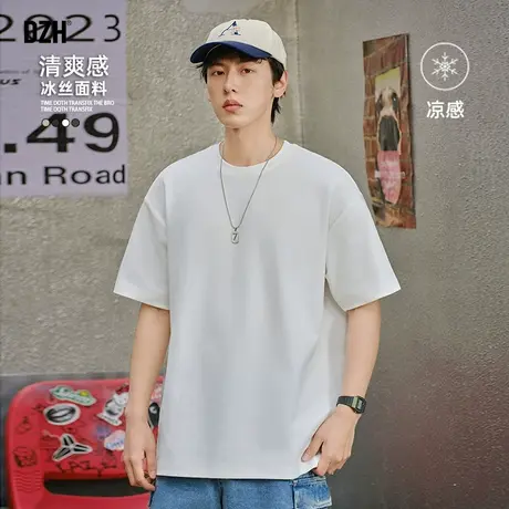 男生凉感t恤男短袖夏季潮牌2025新款圆领体恤衫百搭美式半袖上衣商品大图