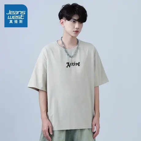 E8真维斯男装2025夏季新款 潮牌时尚个性字母印花宽松短袖T恤图片