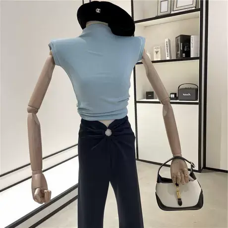 无袖收腰T恤女2022夏季新款外穿薄款修身显瘦设计感小众辣妹上衣图片