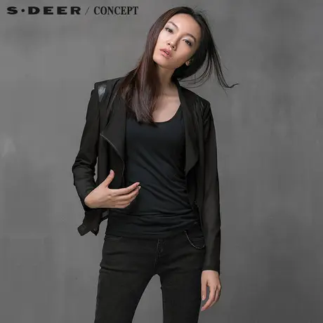 S·DEER＼CONCEPT【上新】圣迪奥皮质拼接透视感短外套S15182261图片