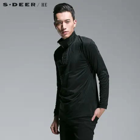 sdeerhe圣迪奥男装2017秋装休闲时尚立领简约长袖T恤H14170278图片