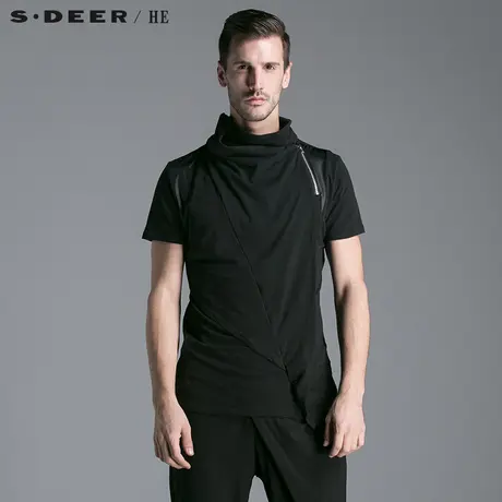 S.Deer/He【惠】圣迪奥纯色拼接男士短袖T恤H14270183图片