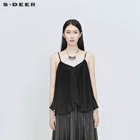 sdeer圣迪奥新品风琴褶拼接雪纺吊带S20281511图片