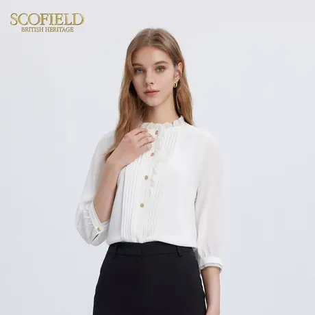Scofield女装宫廷风荷叶边衬衫气质通勤衬衣皱褶雪纺衫秋季上衣图片