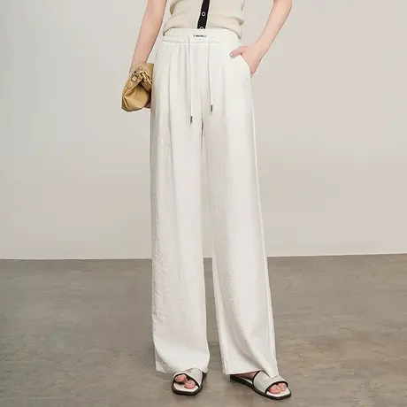 白色松紧腰阔腿裤女夏季2025新款垂感宽松休闲裤时尚百搭直筒长裤商品大图