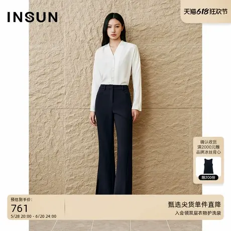 INSUN恩裳专选2025春季高腰西装微喇长裤商品大图