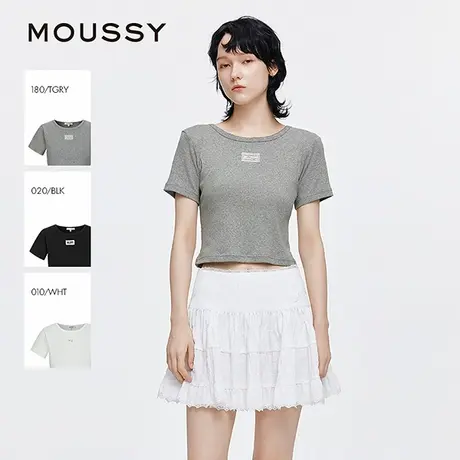 MOUSSY 2025夏季新品简约休闲纯棉圆领正肩短袖T恤028ISA90-1001图片