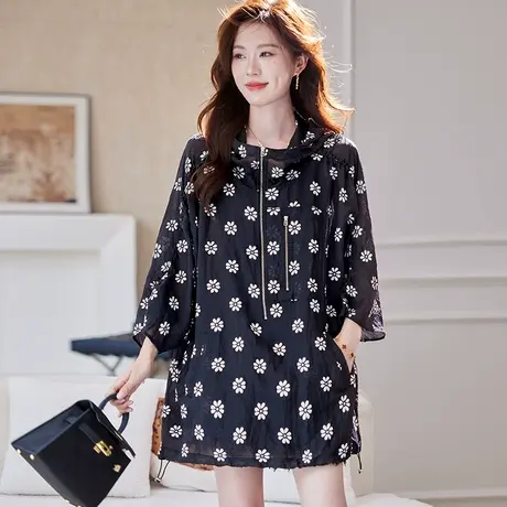 宝诗黎中长款提花镂空防晒衬衫2025夏季韩版洋气休闲宽松大码女装图片