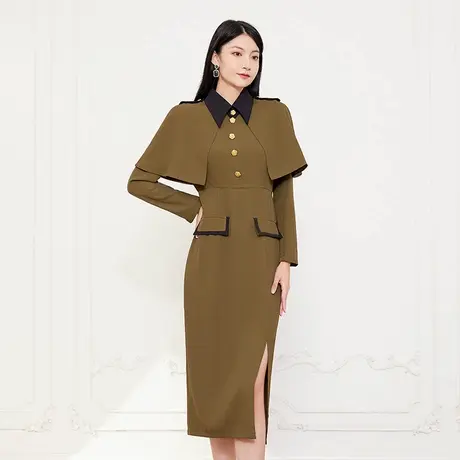 希区瑞普假两件西装面料连衣裙高级感气质长袖中长款开叉春秋修身商品大图