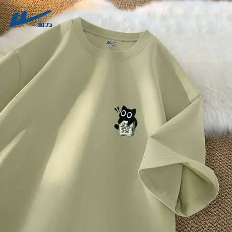 回力纯棉短袖男款青少年卡通猫咪设计夏装2025新款清新半袖男t恤D商品大图