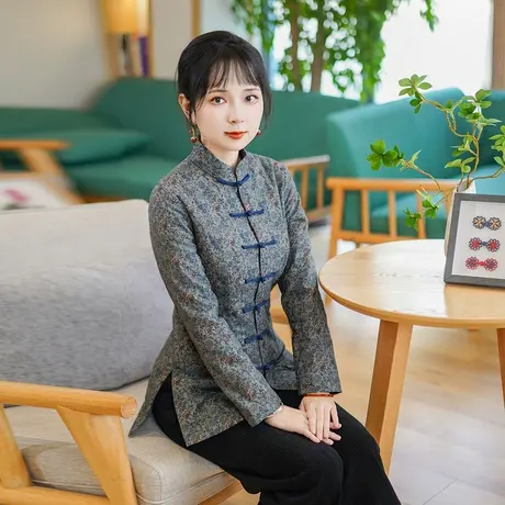 筠雅冬季新款唐装女中国风小袄夹加厚保暖新中式盘扣棉衣女24J370图片