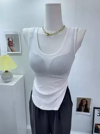 无袖t恤上衣女外穿夏季新款圆弧下摆性感薄款微透针织背心打底衫商品大图