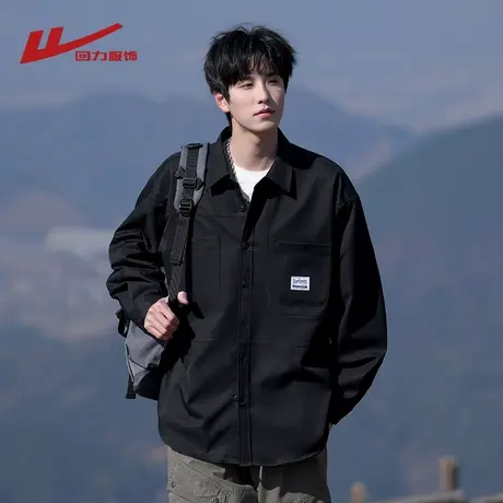 回力日系复古工装长袖衬衫男士春秋季2025新款潮宽松休闲衬衣外套商品大图