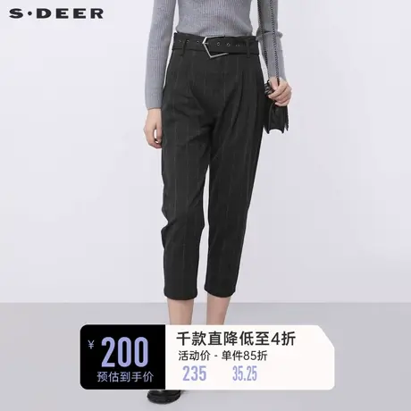 sdeer圣迪奥女装春装高腰撞色格纹插袋通勤长裤S21380842👹商品大图