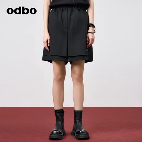 odbo/欧迪比欧时尚休闲假两件设计印花短裤女2024夏季新款休闲裤商品大图