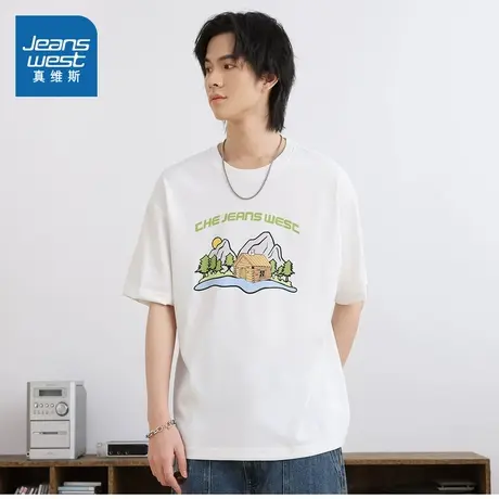 E8真维斯男女同款2025夏季新款 时尚百搭宽松情侣装短袖T恤上衣商品大图