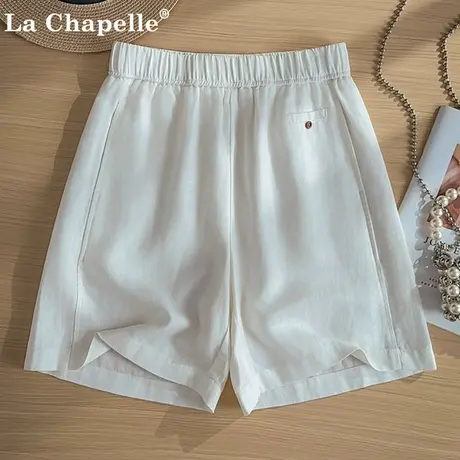 拉夏贝尔高端白色棉麻五分短裤女夏季薄款2025新款小个子外穿热裤商品大图