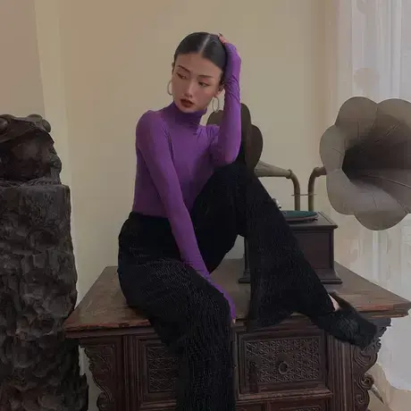 多色高领打底针织衫超长袖上衣秋冬打底叠搭女装显瘦气质图片