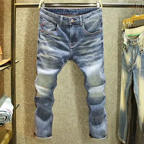 高端水洗夏季牛仔裤男款修身小直筒弹力裤子潮牌美式复古百搭长裤商品大图