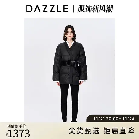 【肌理美学】DAZZLE地素奥莱黑色气质收腰中长款泡芙面包羽绒服女商品大图