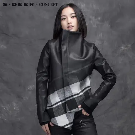 sdeer圣迪奥女装酷帅漆皮英伦格纹外套S15482237图片
