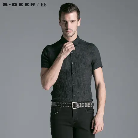 S.Deer/He【惠】 圣迪奥男休闲亚麻做皱男士衬衫H14270455图片