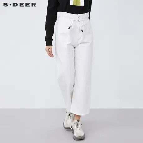 sdeer圣迪奥女装春秋装时尚高腰抽绳口袋直筒白色长裤S21380839图片