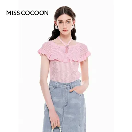 可可尼COCOON【雀翎夏梦】2025夏季新款温柔荷叶边流苏宽松针织衫商品大图