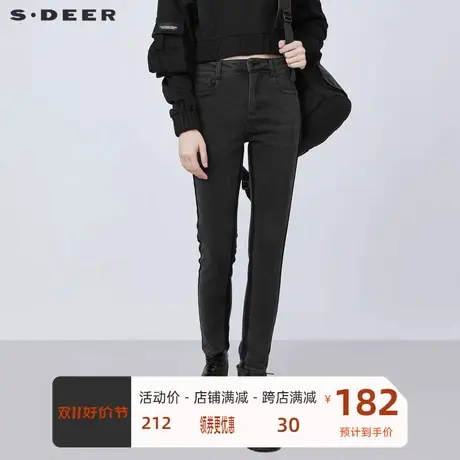 sdeer圣迪奥女装个性拼接做旧磨破牛仔紧身长裤S21460823图片