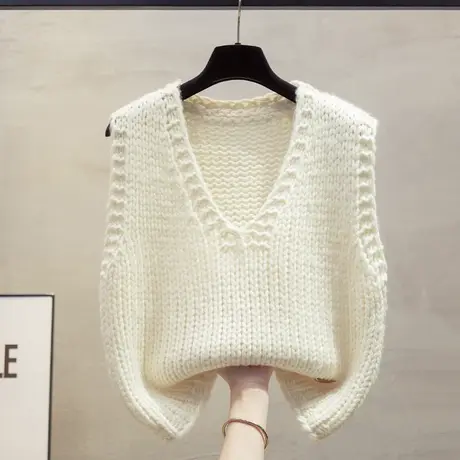 粗棒针v领针织马甲背心女2025春秋新款宽松外穿马夹叠穿毛衣坎肩商品大图