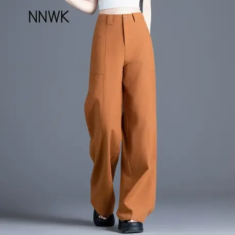 南瓜色天丝西装裤阔腿休闲裤女2025新款春夏季高腰显瘦宽松直筒裤图片