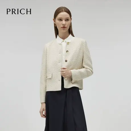 PRICH复古小香风西装2024冬季新款肌理感单排扣圆领外套女商品大图
