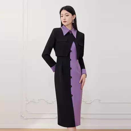 希区瑞普高端早秋新品拼色显瘦收腰连衣裙斗篷式连衣裙套裙F1830商品大图