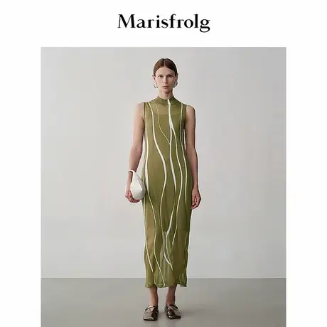 【艺术家灵感】玛丝菲尔秋流动自然曲线栗色修身针织长裙商品大图