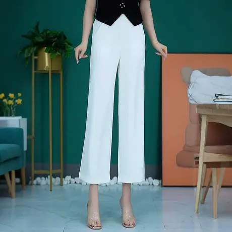 夏季薄款阔腿裤女冰丝垂感九分窄版直筒裤小个子高腰显瘦休闲裤商品大图