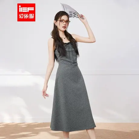 IEF/爱依服裙子2025夏季新款韩版简约休闲慵懒风条纹显瘦吊带长裙商品大图