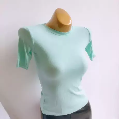 2021夏韩国薄荷绿修身短袖T恤性感紧身弹性显胸大收腰上衣贴身女图片