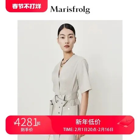 【意大利进口面料】玛丝菲尔夏新款收腰系带工装风浅灰色外套商品大图