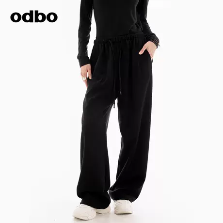 odbo/欧迪比欧时尚品牌阔脚裤子女2024秋新款宽松抽绳运动休闲裤商品大图