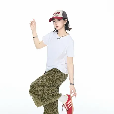 2025夏季新款正肩修身纯色短款短袖T恤女美式ins辣妹风半袖上衣图片