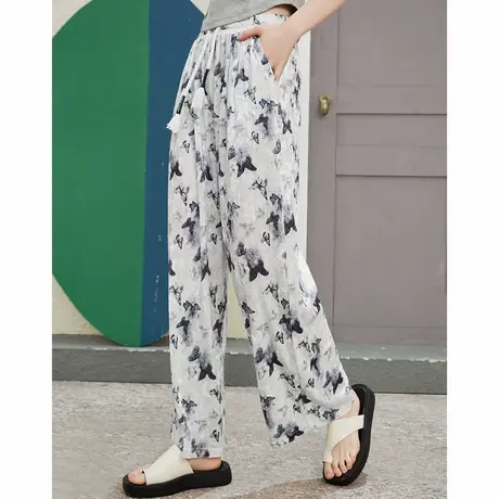a02a02水墨新中式国风休闲女式休闲裤夏季高腰个性宽松阔腿裤商品大图