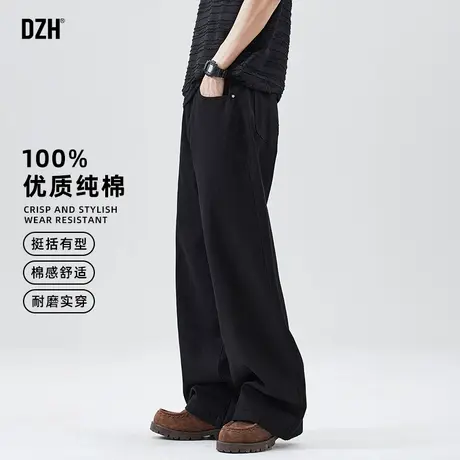 夏季男士纯棉阔腿牛仔裤男款2025新款宽松弹力抗皱直筒休闲裤子男图片