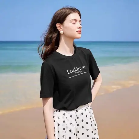 【悟空粉丝专享】秋水伊人经典短袖T恤女正肩显瘦百搭上衣图片