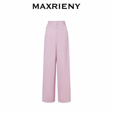 【奥莱】MAXRIENY粉色系带直筒西装裤早藏肉显瘦阔腿休闲裤商品大图