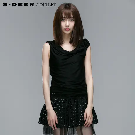 sdeer圣迪奥2014新款夏款女装层次收褶雪纺无袖T恤上衣3280313图片